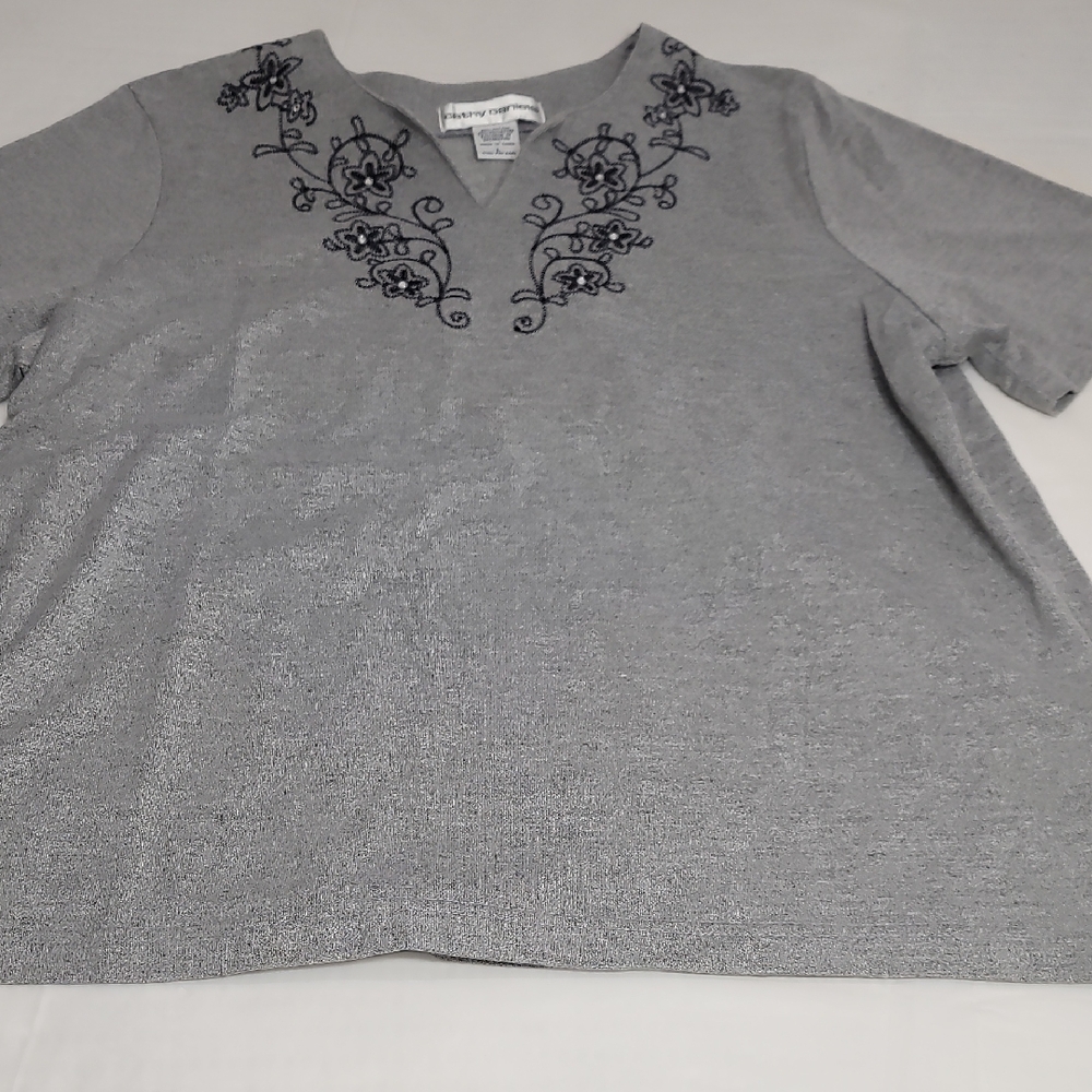 Cathy Daniels Gray Boxy Blouse with Black Embellishments